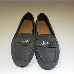 Gray suede Calvin Klein womens loafers size 10